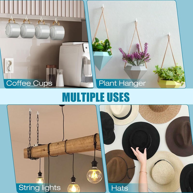 Pylevemv 110Pcs Premium Screw Hooks, 5 Sizes White Vinyl Coated Cup Hook, from1/2 in Small Hooks to 1-1/2 in Ceiling Hooks Heavy Duty, Screw in Hooks for Hanging Plants, String Lights - Image 5